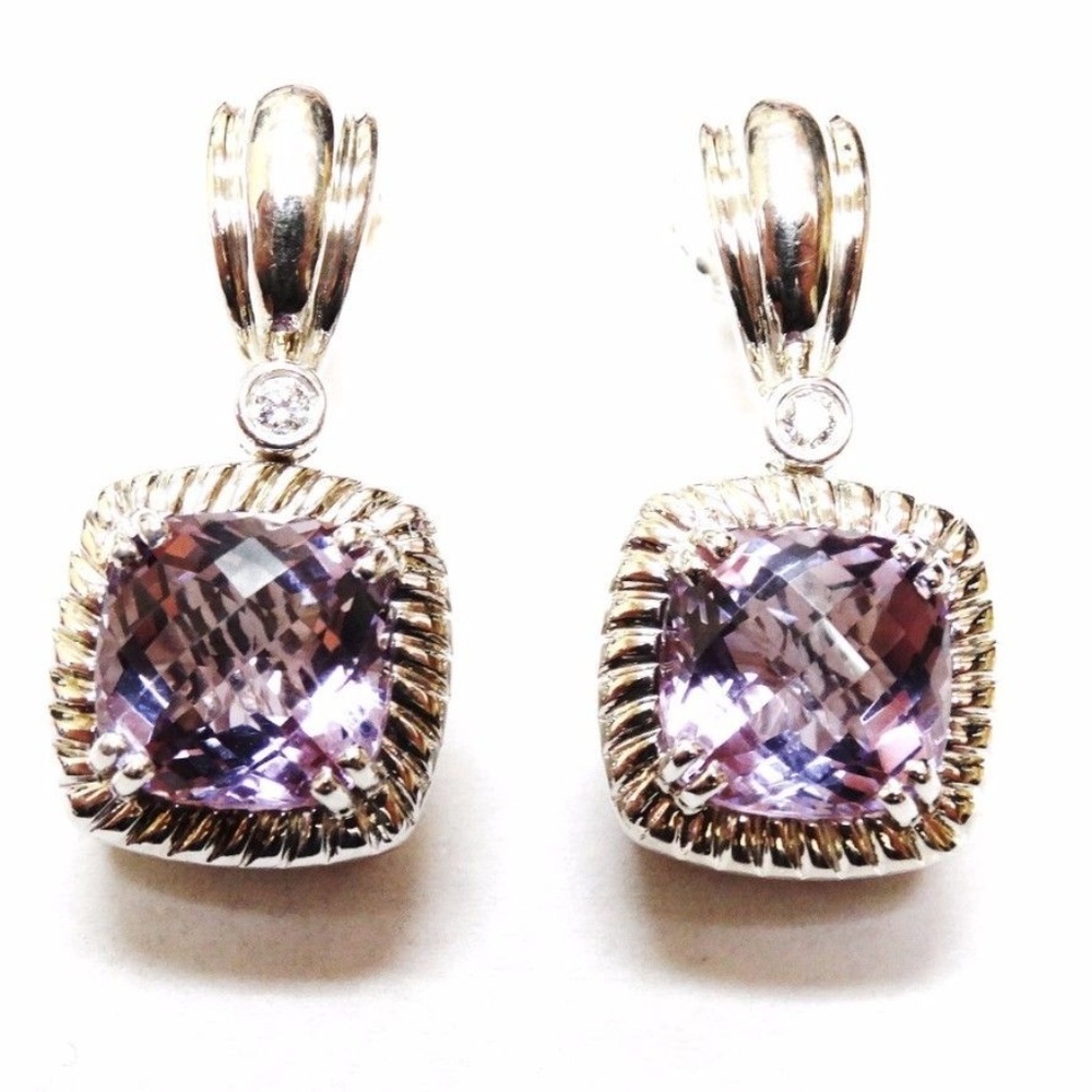 CHARLES KRYPELL .925 14K Amethyst Diamond Earrings